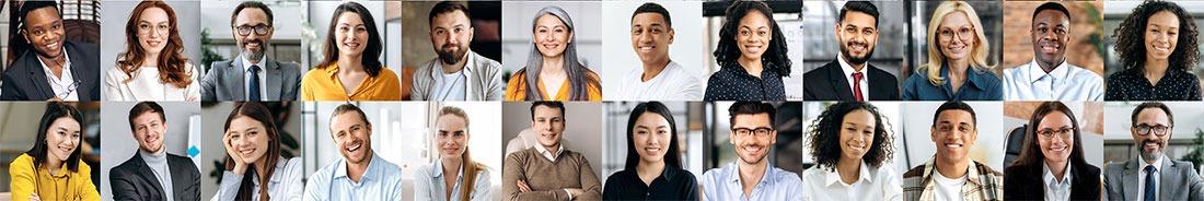 collage of headshots of people in various job roles